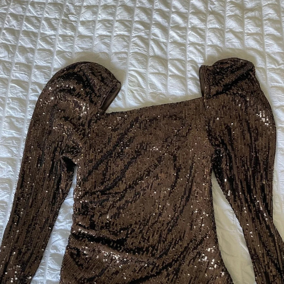 Jonathan Simkhai Allura brown sequin square neck puff sleeve top - Picture 7 of 12